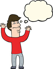 cartoon nervous man with thought bubble