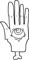 black and white cartoon spooky eye hand
