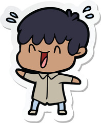 sticker of a cartoon laughing boy
