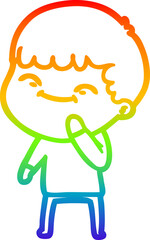 rainbow gradient line drawing cartoon happy boy