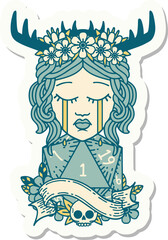 crying human druid with natural one d20 roll sticker