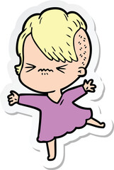 Obraz premium sticker of a cartoon annoyed hipster girl