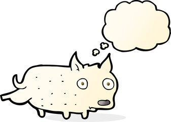 cartoon little dog cocking leg with thought bubble