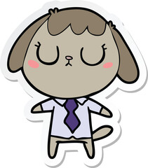 sticker of a cute cartoon dog wearing office shirt