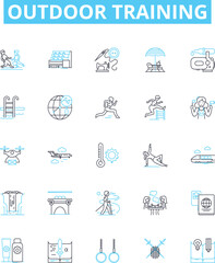 outdoor training vector line icons set. Outdoor, Training, Exercise, Coaching, Adventure, Hiking, Camping illustration outline concept symbols and signs