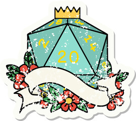 natural twenty D20 dice roll grunge sticker
