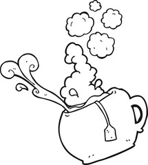 black and white cartoon cup of tea