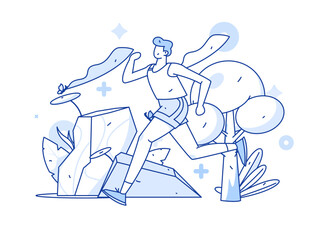 Vector internet operation hand-drawn illustration of people exercising and running healthy
