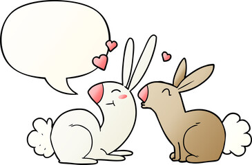 cartoon rabbits in love and speech bubble in smooth gradient style