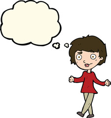 cartoon confused woman with thought bubble