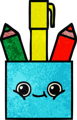 retro grunge texture cartoon pencil pot
