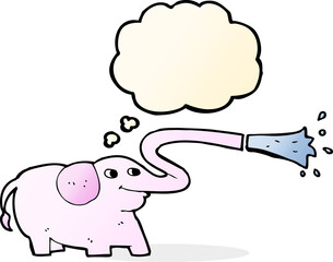cartoon elephant squirting water with thought bubble