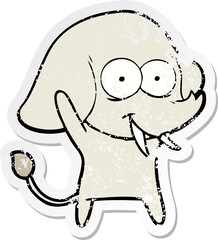 distressed sticker of a happy cartoon elephant