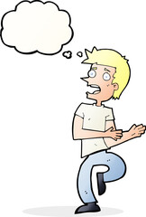 cartoon stressed out man with thought bubble