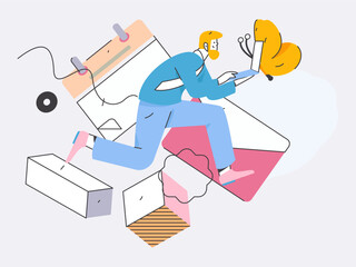 Vector internet operation hand-drawn illustration of people exercising and running healthy
