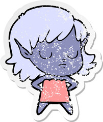 distressed sticker of a cartoon elf girl