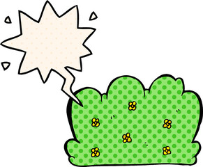 cartoon hedge and speech bubble in comic book style