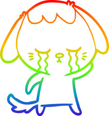 rainbow gradient line drawing cartoon crying dog