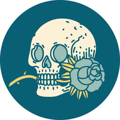 tattoo style icon of a skull and rose