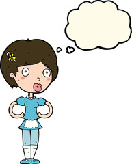 cartoon woman in french maid outfit with thought bubble