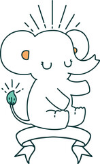 banner with tattoo style cute elephant