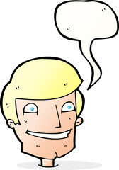 cartoon grinning man with speech bubble
