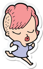 sticker of a cartoon pretty hipster girl