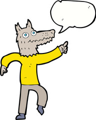cartoon wolf man with speech bubble