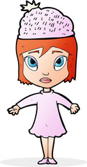 cartoon woman wearing winter hat