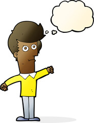 cartoon man punching with thought bubble