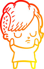 warm gradient line drawing cartoon woman