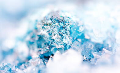 Winter background of blue agate crystals closeup