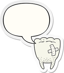 cartoon bad tooth and speech bubble sticker