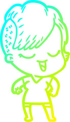cold gradient line drawing happy cartoon girl