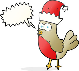 speech bubble cartoon robin in christmas hat