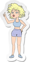 sticker of a cartoon tired gym woman