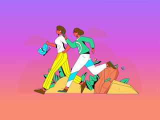 Vector internet operation hand-drawn illustration of people exercising and running healthy
