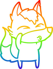 rainbow gradient line drawing cartoon wolf whistling