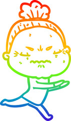 rainbow gradient line drawing cartoon annoyed old lady