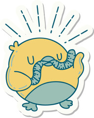 sticker of tattoo style robin with worm
