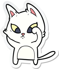 sticker of a confused cartoon cat