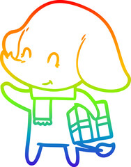 rainbow gradient line drawing cute cartoon christmas elephant