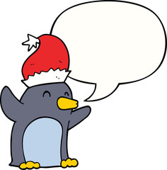 cute cartoon christmas penguin and speech bubble