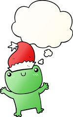 cute cartoon frog wearing christmas hat and thought bubble in smooth gradient style