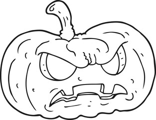 black and white cartoon halloween pumpkin