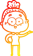 warm gradient line drawing cartoon happy old woman