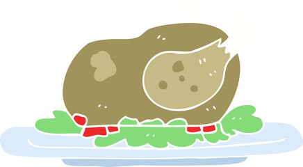 flat color illustration of a cartoon cooked turkey