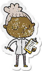 distressed sticker of a cartoon calm woman