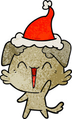 happy little dog textured cartoon of a wearing santa hat