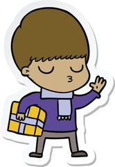 sticker of a cartoon calm boy